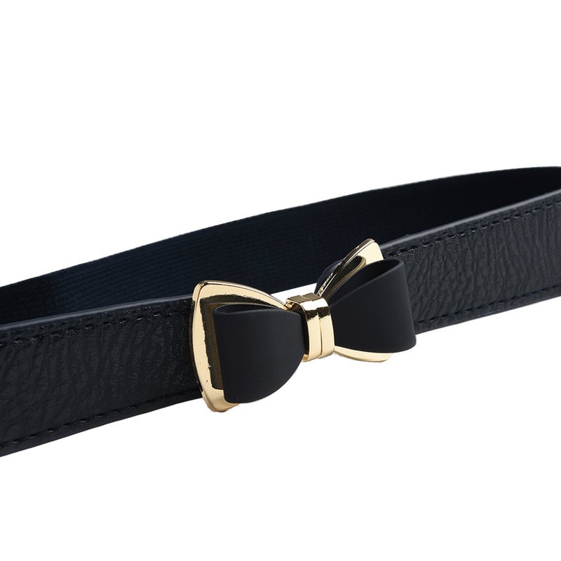 Syuer Women's 1" Width Bow Skinny Elastic Waist Belt - Stretchy Thin Belt (S-M (26"-32"), Black) - Image 3
